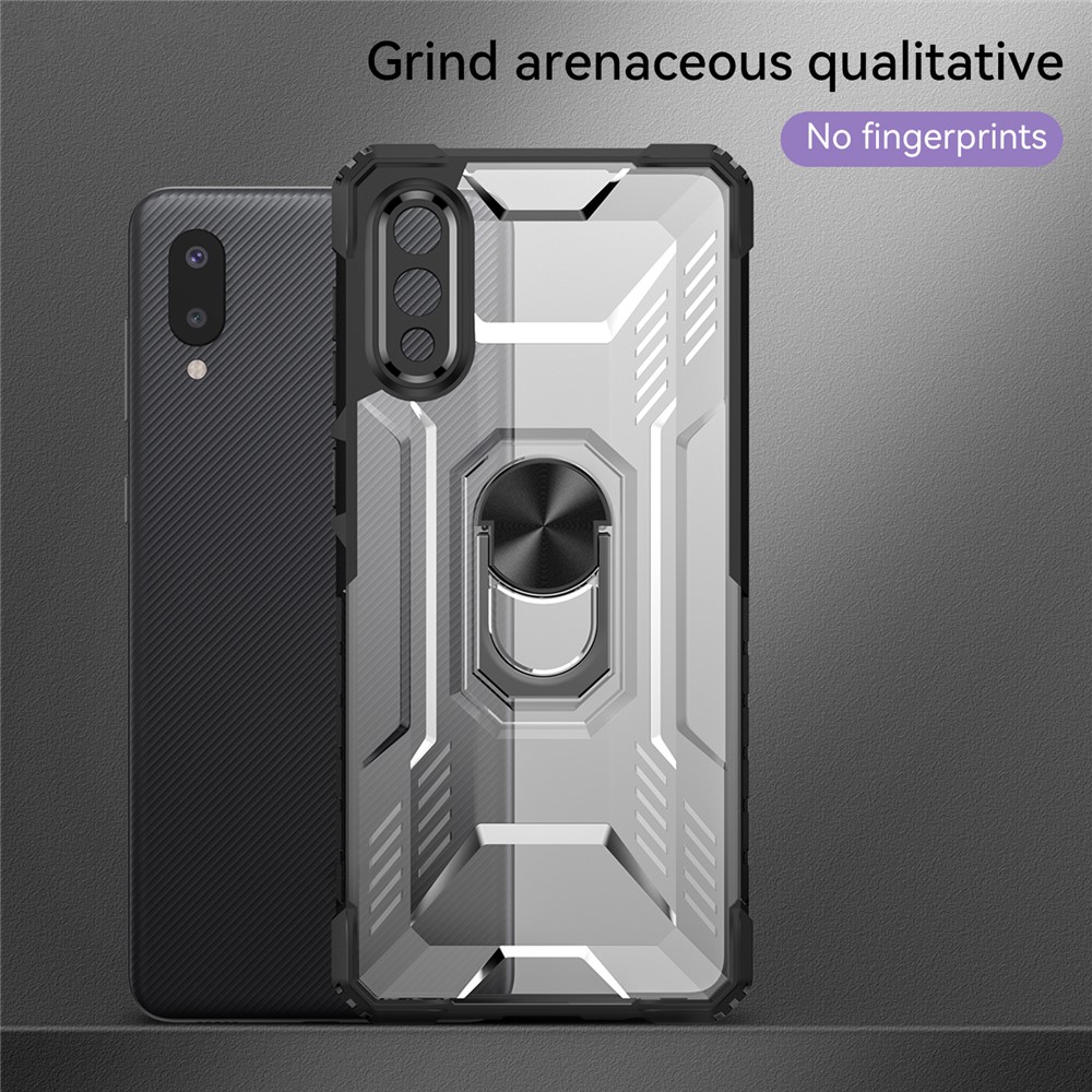 RUGGED SHIELD Ring Kickstand Anti-scratch Case Hard PC + Soft TPU Mobile Phone Cover for Samsung Galaxy A02/M02 - Black-4