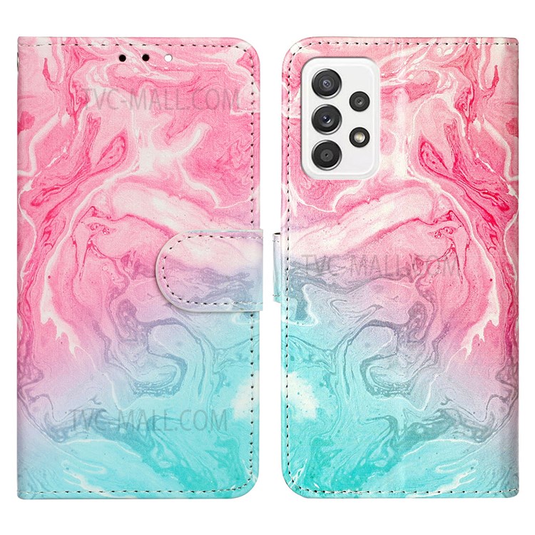 Pattern Printing Wallet Stand PU Leather + TPU Well-protected Phone Case Cover for Samsung Galaxy A53 5G - Pink/Green-1