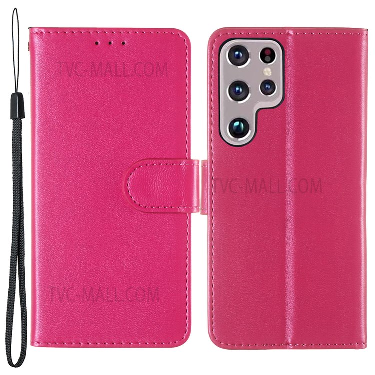 Solid Color Shockproof Magnetic Closure Flip Leather Protective Wallet Shell Stand Case for Samsung Galaxy S22 Ultra 5G - Red-1