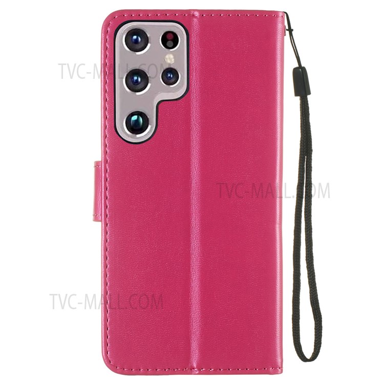 Solid Color Shockproof Magnetic Closure Flip Leather Protective Wallet Shell Stand Case for Samsung Galaxy S22 Ultra 5G - Red-3