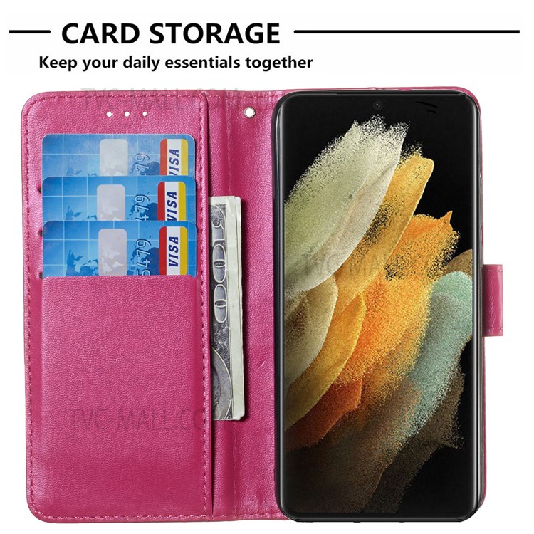 Solid Color Shockproof Magnetic Closure Flip Leather Protective Wallet Shell Stand Case for Samsung Galaxy S22 Ultra 5G - Red-4