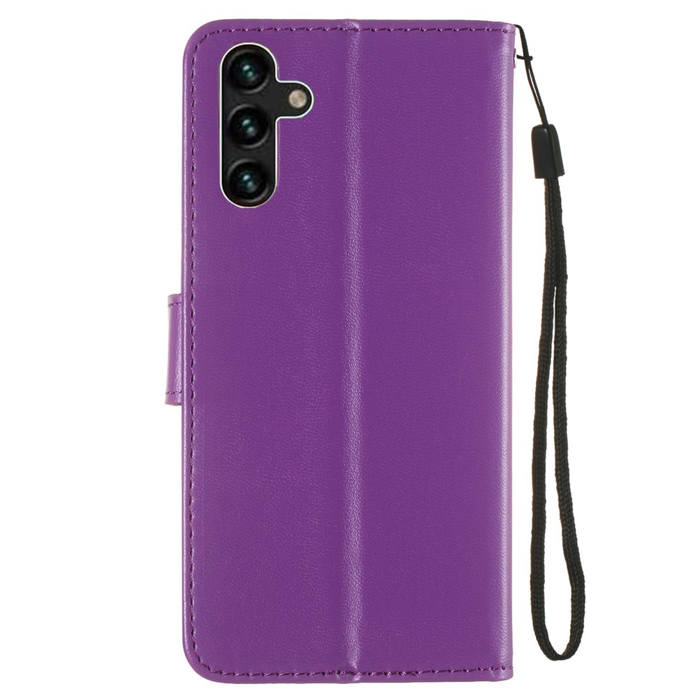 Solid Color Magnetic Closure Flip Leather Protective Wallet Shell Horizontal Stand Case with Wrist Strap for Samsung Galaxy A13 5G - Purple-3