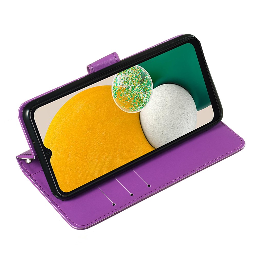 Solid Color Magnetic Closure Flip Leather Protective Wallet Shell Horizontal Stand Case with Wrist Strap for Samsung Galaxy A13 5G - Purple-5