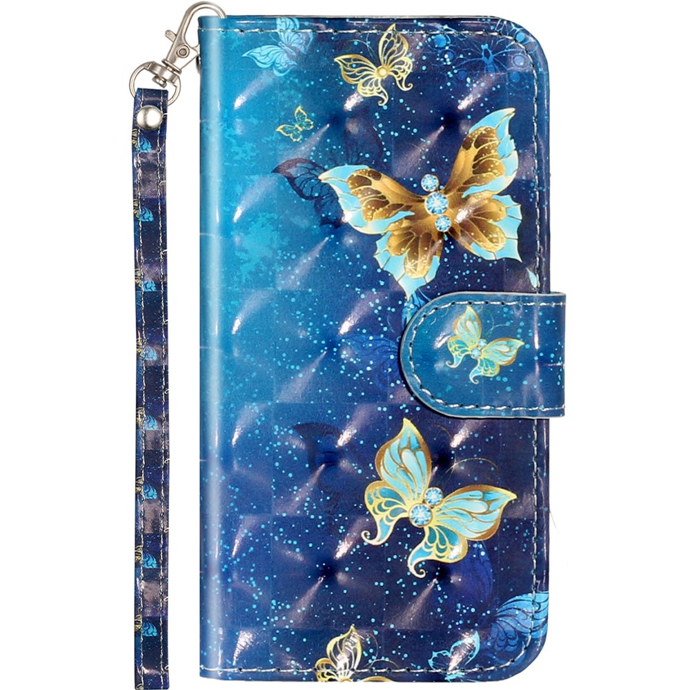 Shockproof Folio Flip Pattern Printing Leather Wallet Phone Case Cover with Stand for Samsung Galaxy S22+ 5G - Blue Gold Butterfly-2