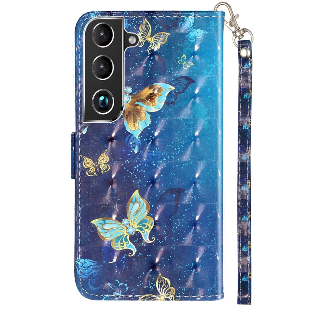 Shockproof Folio Flip Pattern Printing Leather Wallet Phone Case Cover with Stand for Samsung Galaxy S22+ 5G - Blue Gold Butterfly-3
