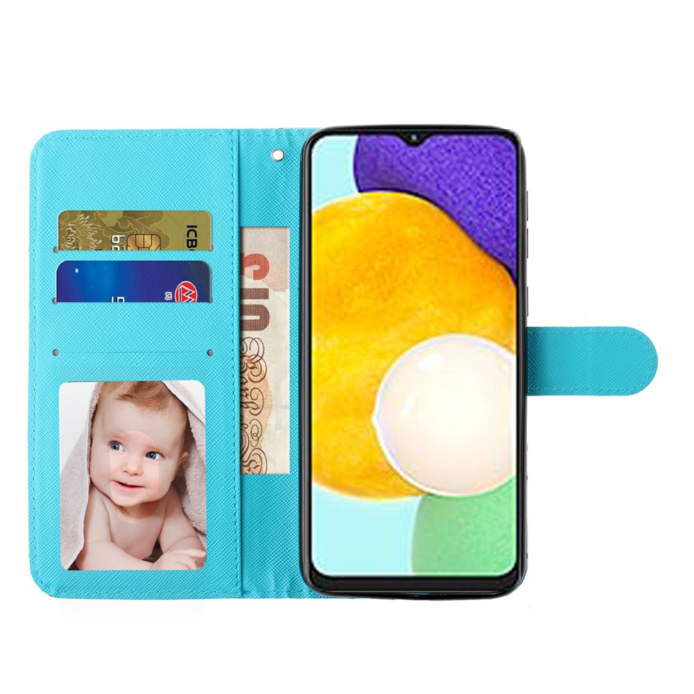 Shockproof Folio Flip Pattern Printing Leather Wallet Phone Case Cover with Stand for Samsung Galaxy S22+ 5G - Blue Gold Butterfly-4