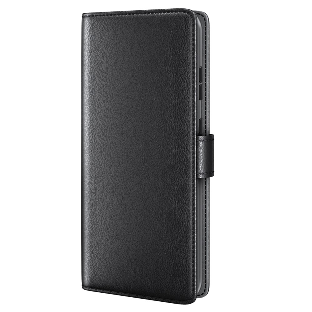 Overall Wrapped Genuine Split Leather Phone Case Stand TPU Wallet Flip Cover for Samsung Galaxy S22 Ultra 5G - Black-2