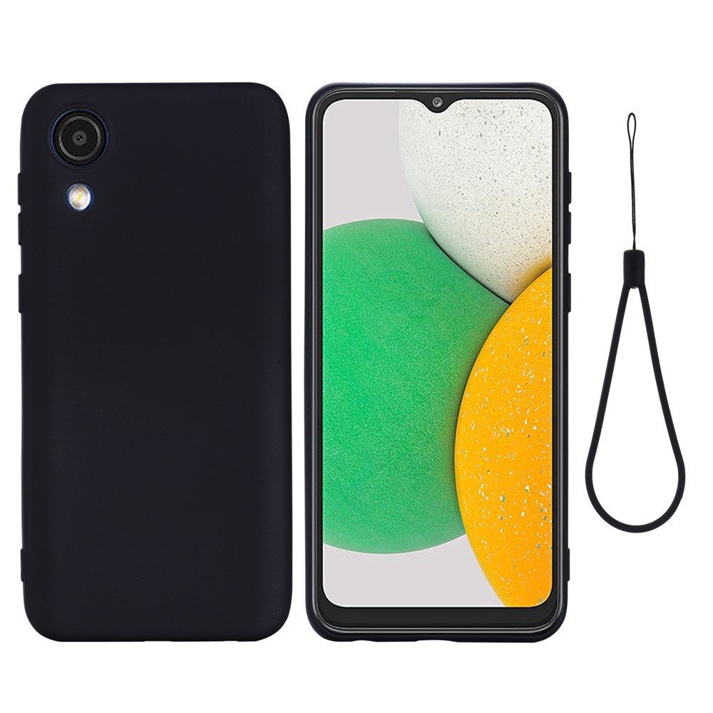 Liquid Silicone Smooth Soft Microfiber Lining Cushion Phone Case with Strap for Samsung Galaxy A03 Core - Black-1