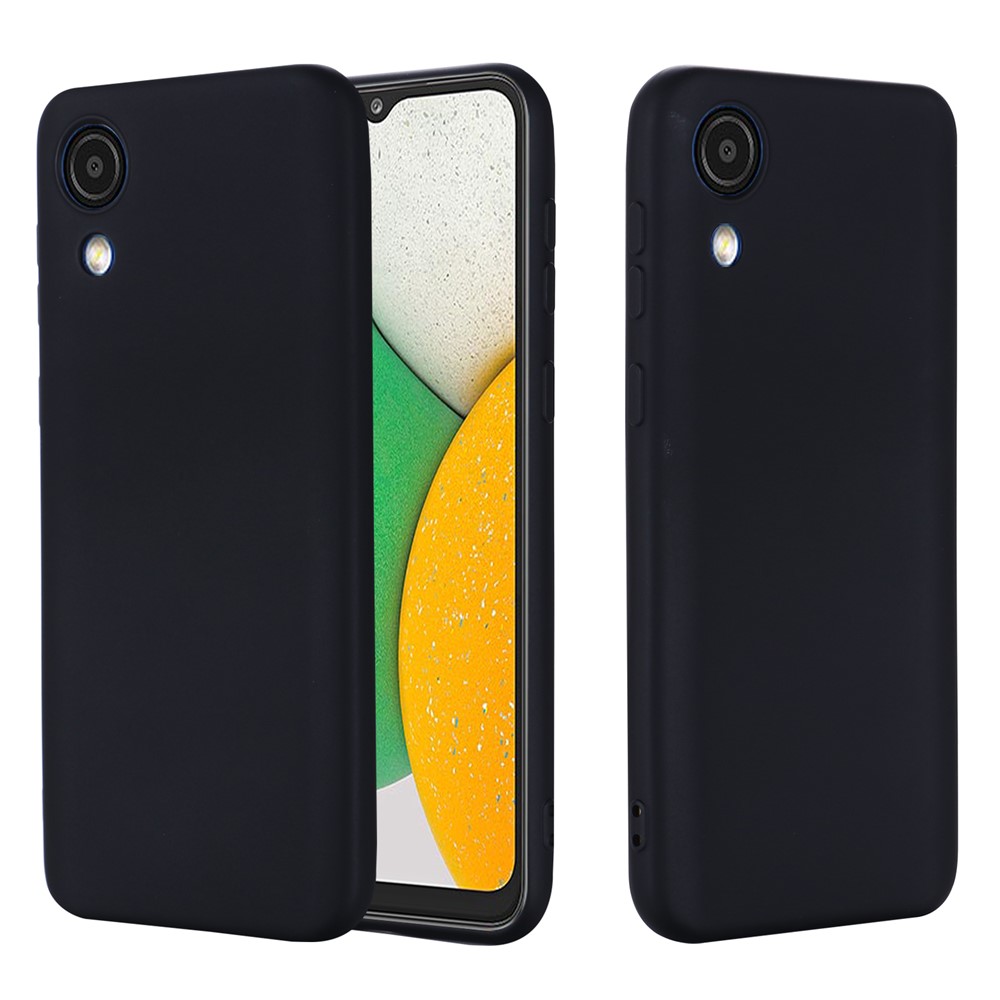 Liquid Silicone Smooth Soft Microfiber Lining Cushion Phone Case with Strap for Samsung Galaxy A03 Core - Black-2