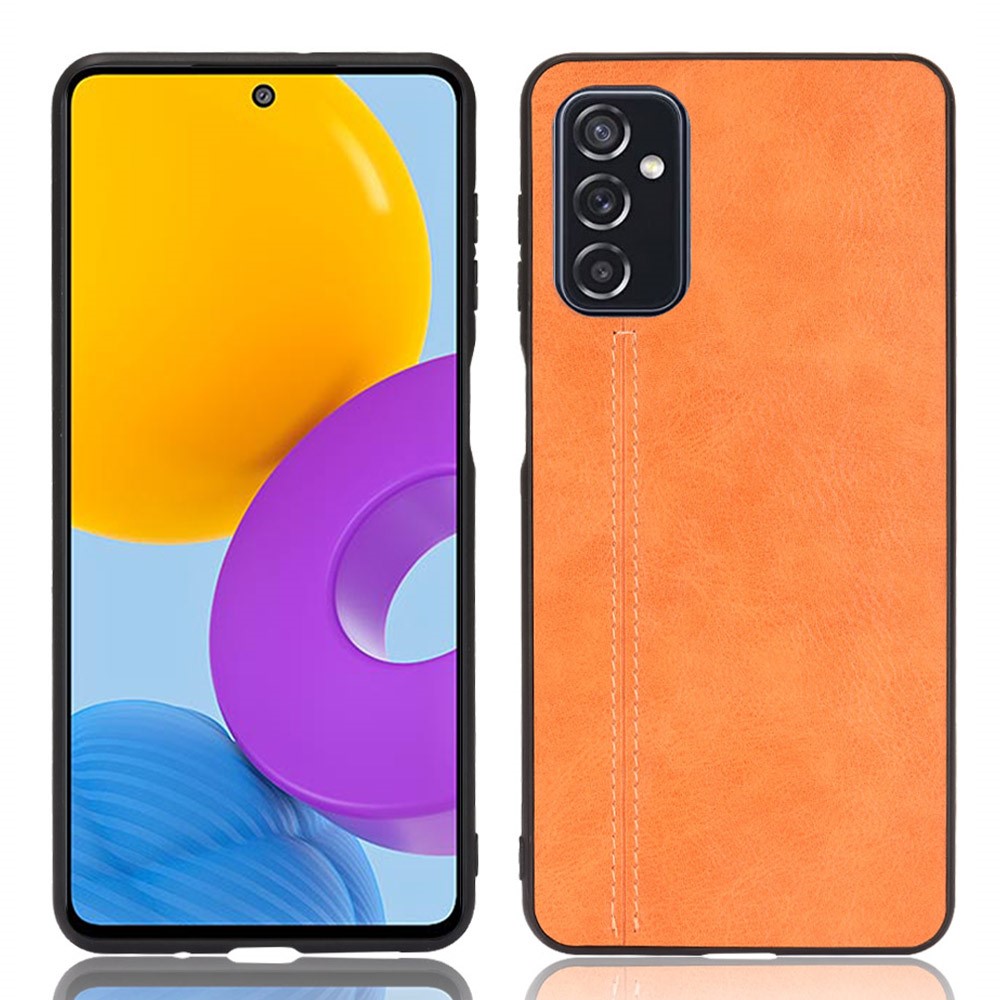 Stitching Line Retro Textured Drop Proof PU Leather Coated PC + TPU Phone Cover Case for Samsung Galaxy M52 5G - Yellow