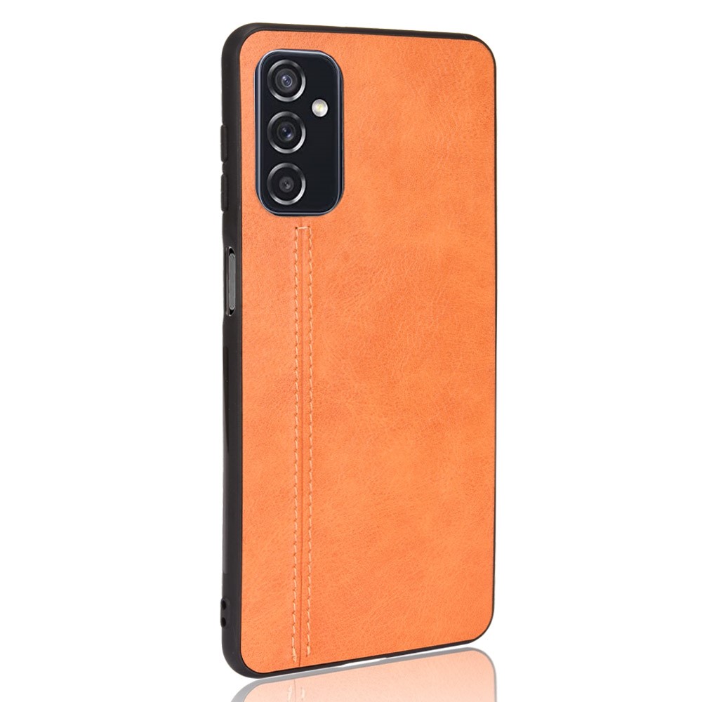 Stitching Line Retro Textured Drop Proof PU Leather Coated PC + TPU Phone Cover Case for Samsung Galaxy M52 5G - Yellow-3