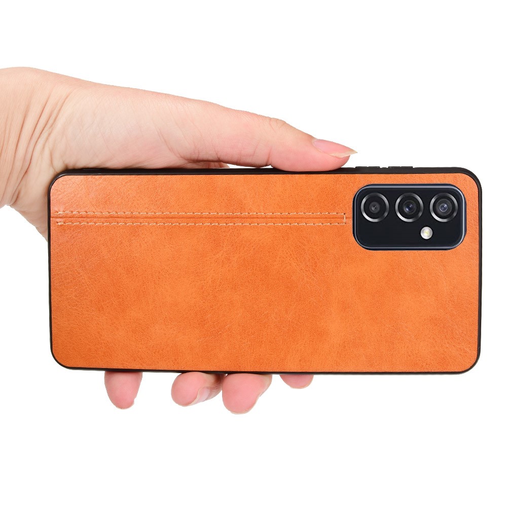 Stitching Line Retro Textured Drop Proof PU Leather Coated PC + TPU Phone Cover Case for Samsung Galaxy M52 5G - Yellow-6