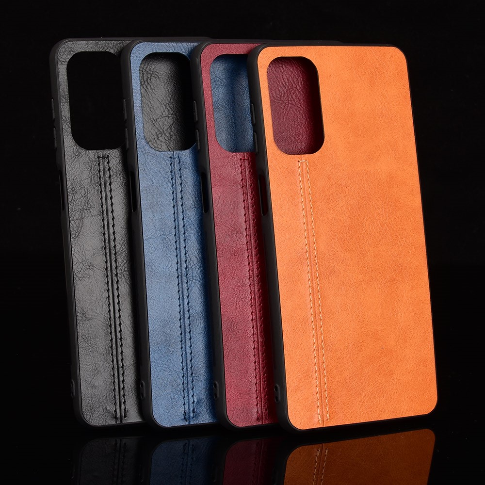 Stitching Line Retro Textured Drop Proof PU Leather Coated PC + TPU Phone Cover Case for Samsung Galaxy M52 5G - Yellow-9