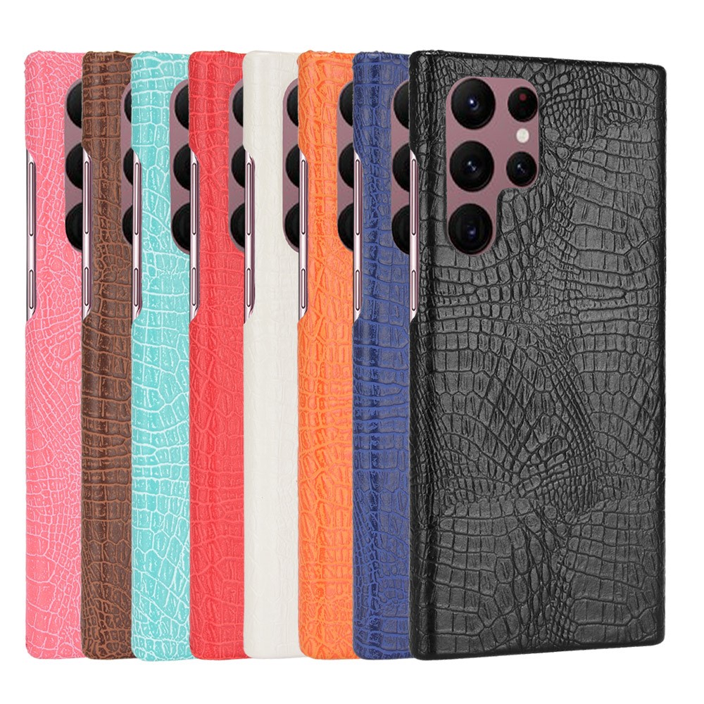 For Samsung Galaxy S22 Ultra 5G Crocodile Texture Shockproof PU Leather + PC Phone Case Cover - Red-8