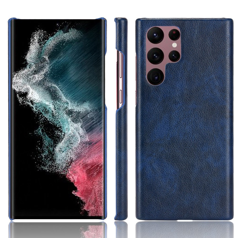 For Samsung Galaxy S22 Ultra 5G Litchi Texture PU Leather Coated Hard PC Phone Case Protective Cover - Blue-1