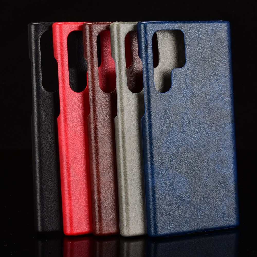 For Samsung Galaxy S22 Ultra 5G Litchi Texture PU Leather Coated Hard PC Phone Case Protective Cover - Blue-7