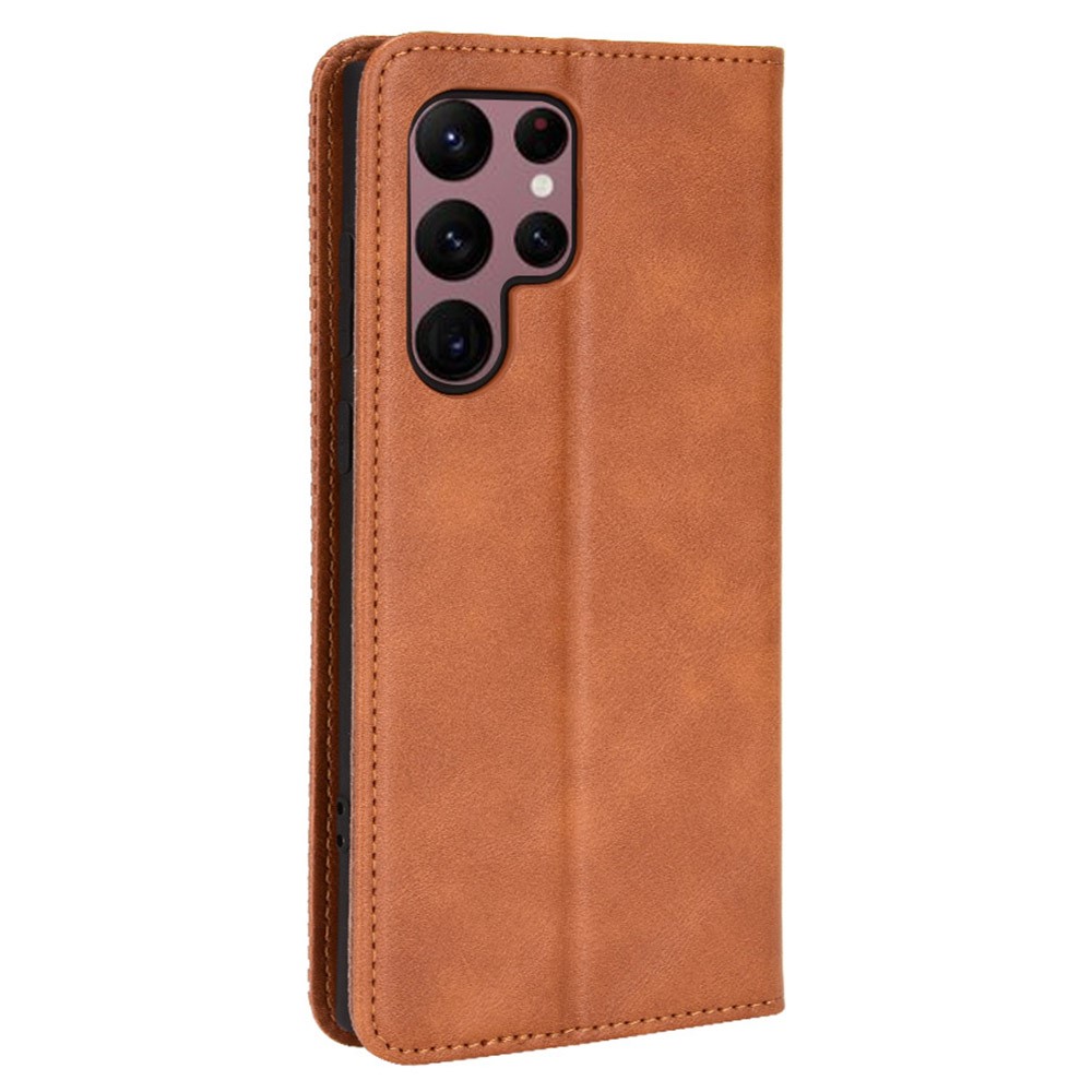 Retro Style Imprinted Leather Cover + TPU Inner Case Wallet Stand Phone Cover Cellphone Shell for Samsung Galaxy S22 Ultra 5G - Brown-3