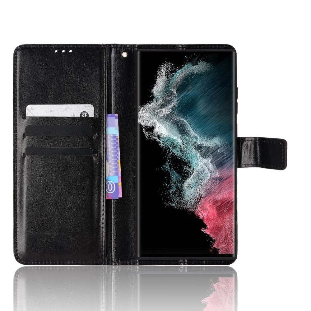 Crazy Horse Texture Stand Wallet Impact Buffer PU Leather + TPU Case Phone Cover for Samsung Galaxy S22 Ultra 5G - Black-4