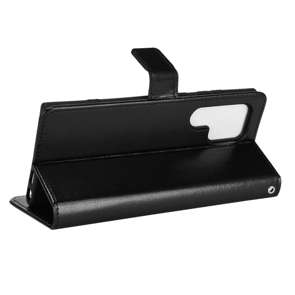 Crazy Horse Texture Stand Wallet Impact Buffer PU Leather + TPU Case Phone Cover for Samsung Galaxy S22 Ultra 5G - Black-5