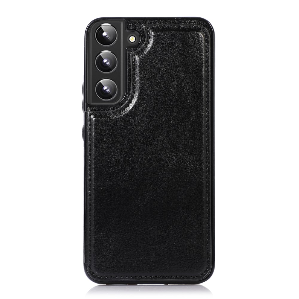 Card Slots Design PU Leather Coated TPU Phone Case Crazy Horse Texture Kickstand Double Magnetic Clasp Back Cover for Samsung Galaxy S22+ 5G - Black-2