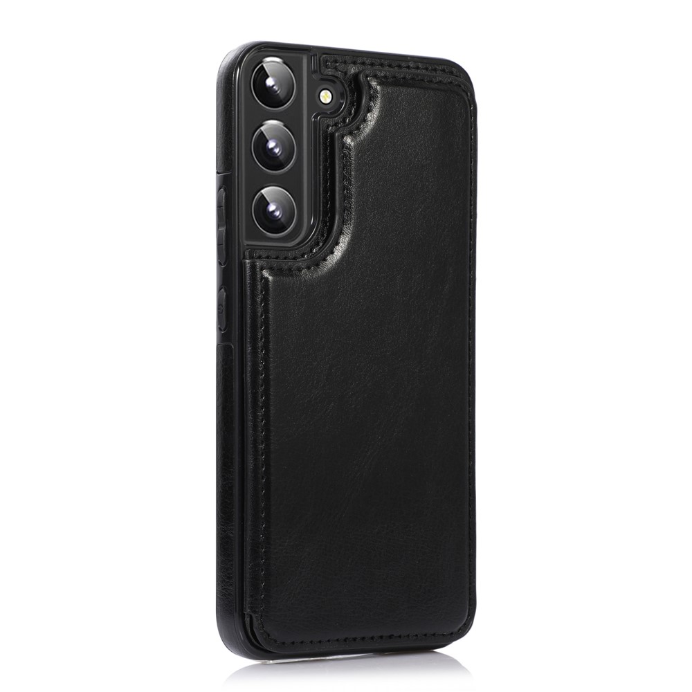 Card Slots Design PU Leather Coated TPU Phone Case Crazy Horse Texture Kickstand Double Magnetic Clasp Back Cover for Samsung Galaxy S22+ 5G - Black-3