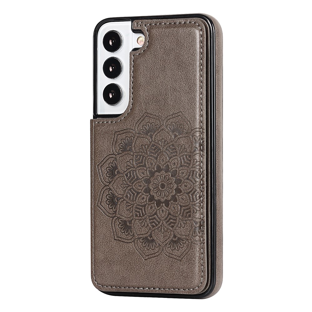 For Samsung Galaxy S22 5G Card Holder Scratch-resistant PU Leather Coated TPU Phone Case Imprinted Mandala Flower Kickstand Phone Cover for Samsung Galaxy S22 Ultra 5G - Grey-2