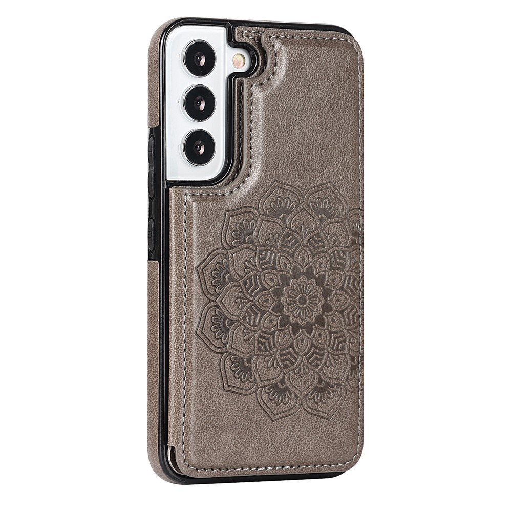 For Samsung Galaxy S22 5G Card Holder Scratch-resistant PU Leather Coated TPU Phone Case Imprinted Mandala Flower Kickstand Phone Cover for Samsung Galaxy S22 Ultra 5G - Grey-3