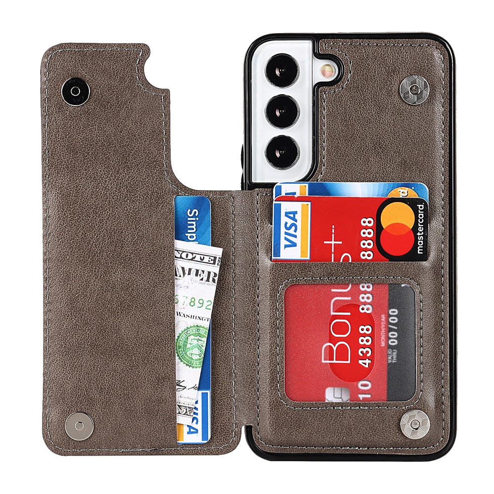 PU Leather and TPU Cellphone Case Magnetic Imprinted Mandala Flower Kickstand Card Holder Phone Cover for Samsung Galaxy S22+ 5G - Grey-5
