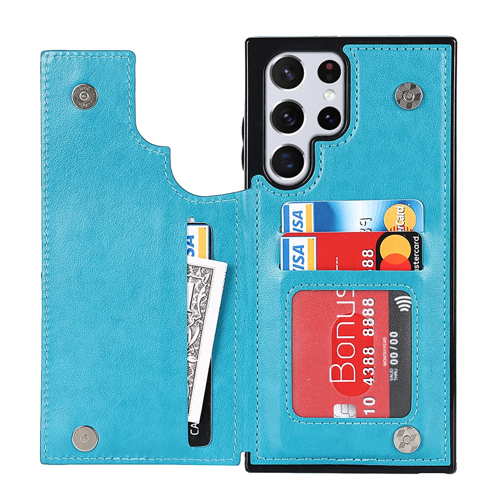 Durable PU Leather Coated TPU Phone Case Double Magnetic Imprinted Mandala Flower Kickstand Card Holder Scratch-resistant Phone Cover for Samsung Galaxy S22 Ultra 5G - Blue-5