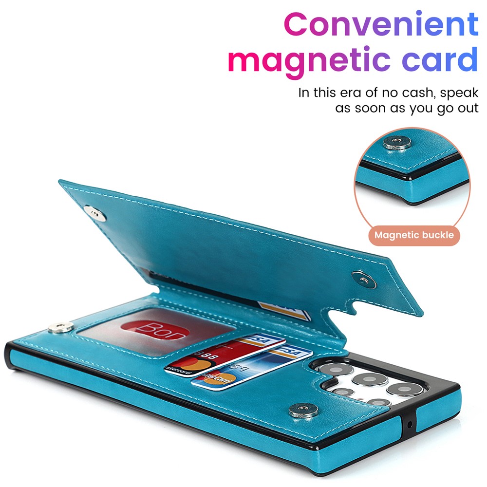 Durable PU Leather Coated TPU Phone Case Double Magnetic Imprinted Mandala Flower Kickstand Card Holder Scratch-resistant Phone Cover for Samsung Galaxy S22 Ultra 5G - Blue-6