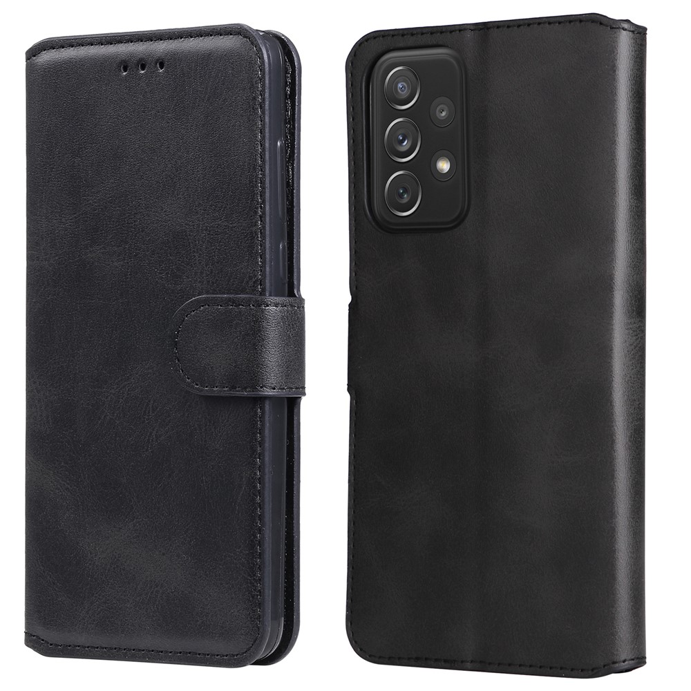 Shockproof Wallet Stand PU Leather + TPU Mobile Phone Cover Case for Samsung Galaxy A73 5G - Black-1