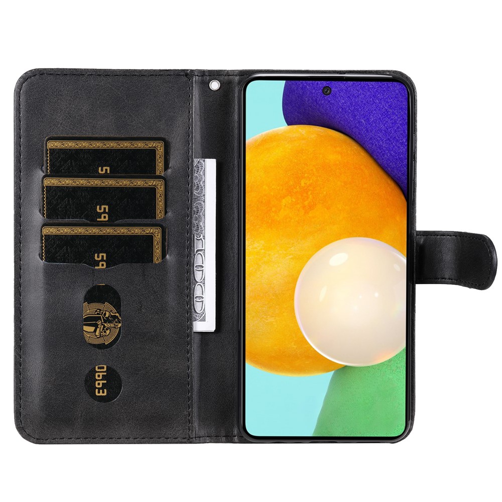 Zippered Pocket Design PU Leather Phone Case Coin Holder Wallet Stand Folding Case for Samsung Galaxy A73 5G - Black-4