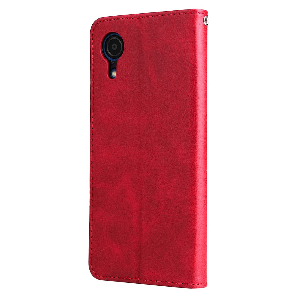 PU Leather Zippered Pocket Phone Case Coin Holder Wallet Stand Folding Case for Samsung Galaxy A03 Core - Red-2