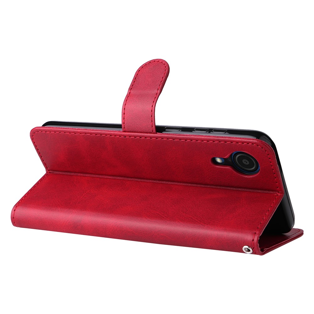 PU Leather Zippered Pocket Phone Case Coin Holder Wallet Stand Folding Case for Samsung Galaxy A03 Core - Red-5