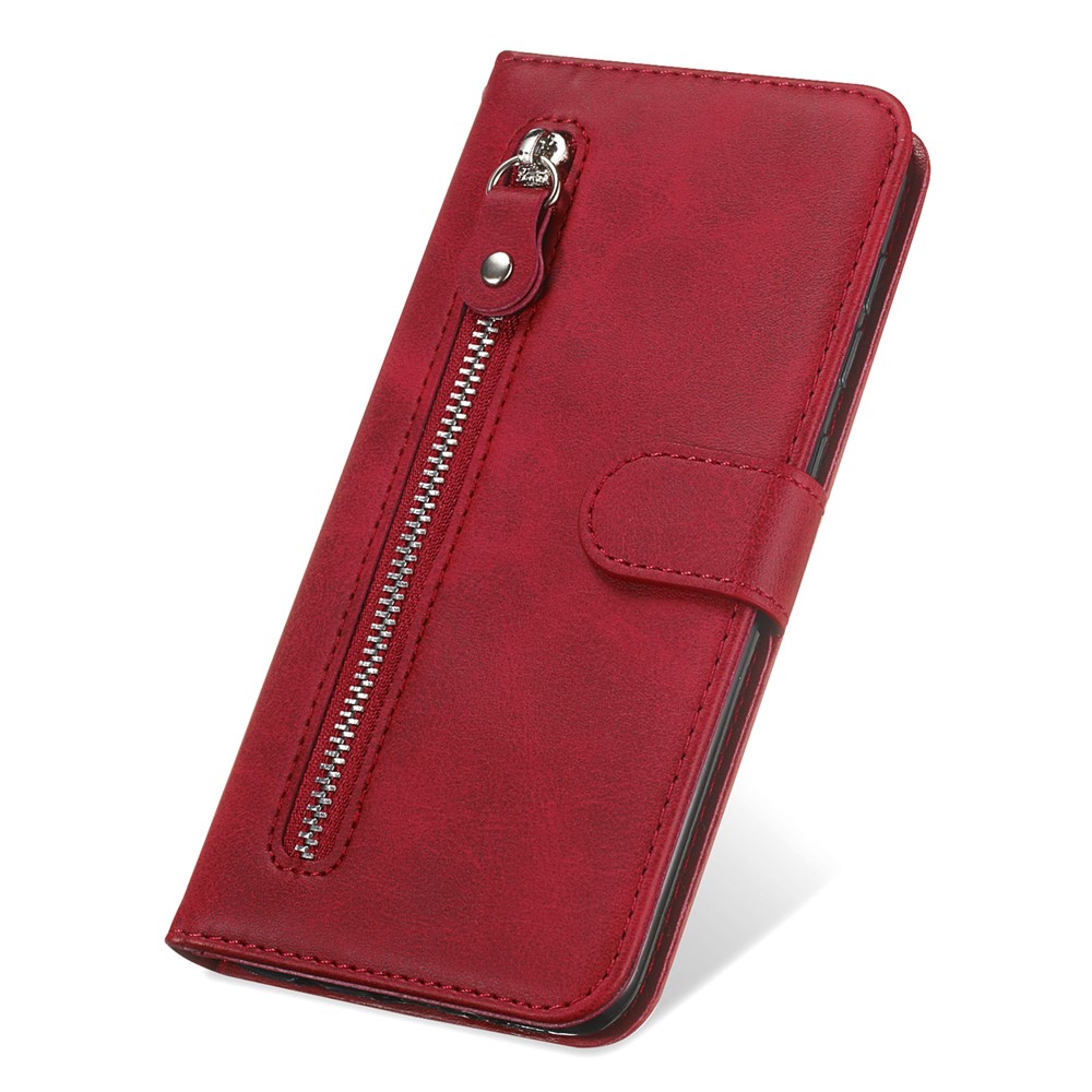 PU Leather Zippered Pocket Phone Case Coin Holder Wallet Stand Folding Case for Samsung Galaxy A03 Core - Red-6