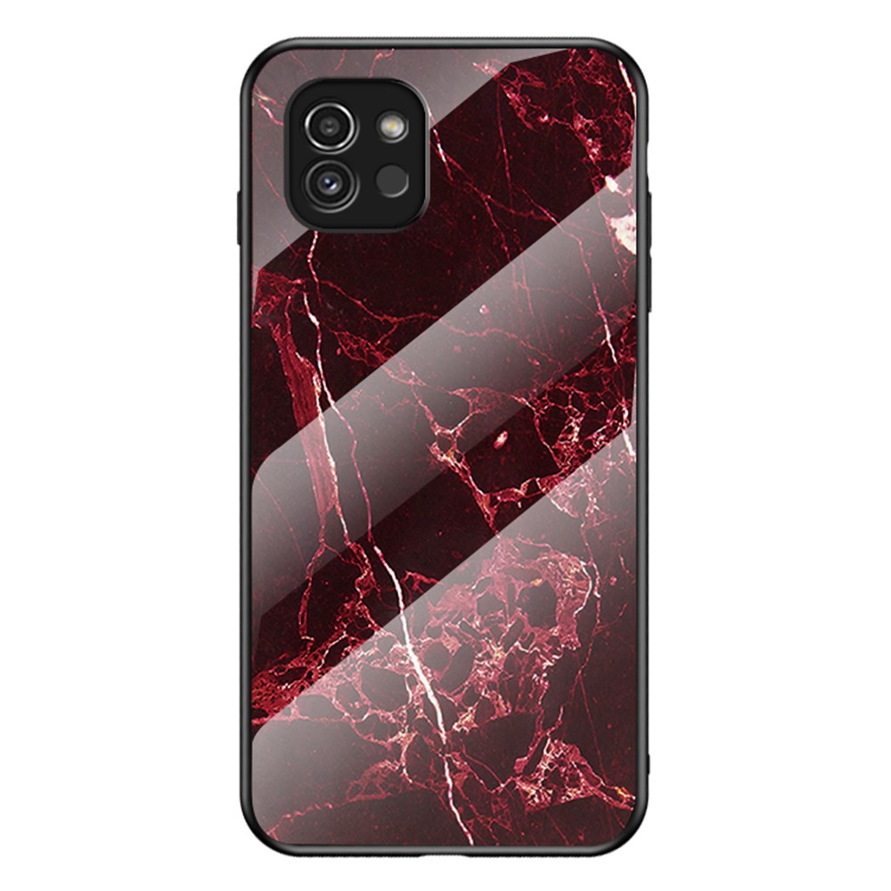 Marble Pattern Scratch-resistant Tempered Glass + PC + TPU Hybrid Protective Phone Case Cover for Samsung Galaxy A03 (164.2 x 75.9 x 9.1mm) - Blood Red Marble-1