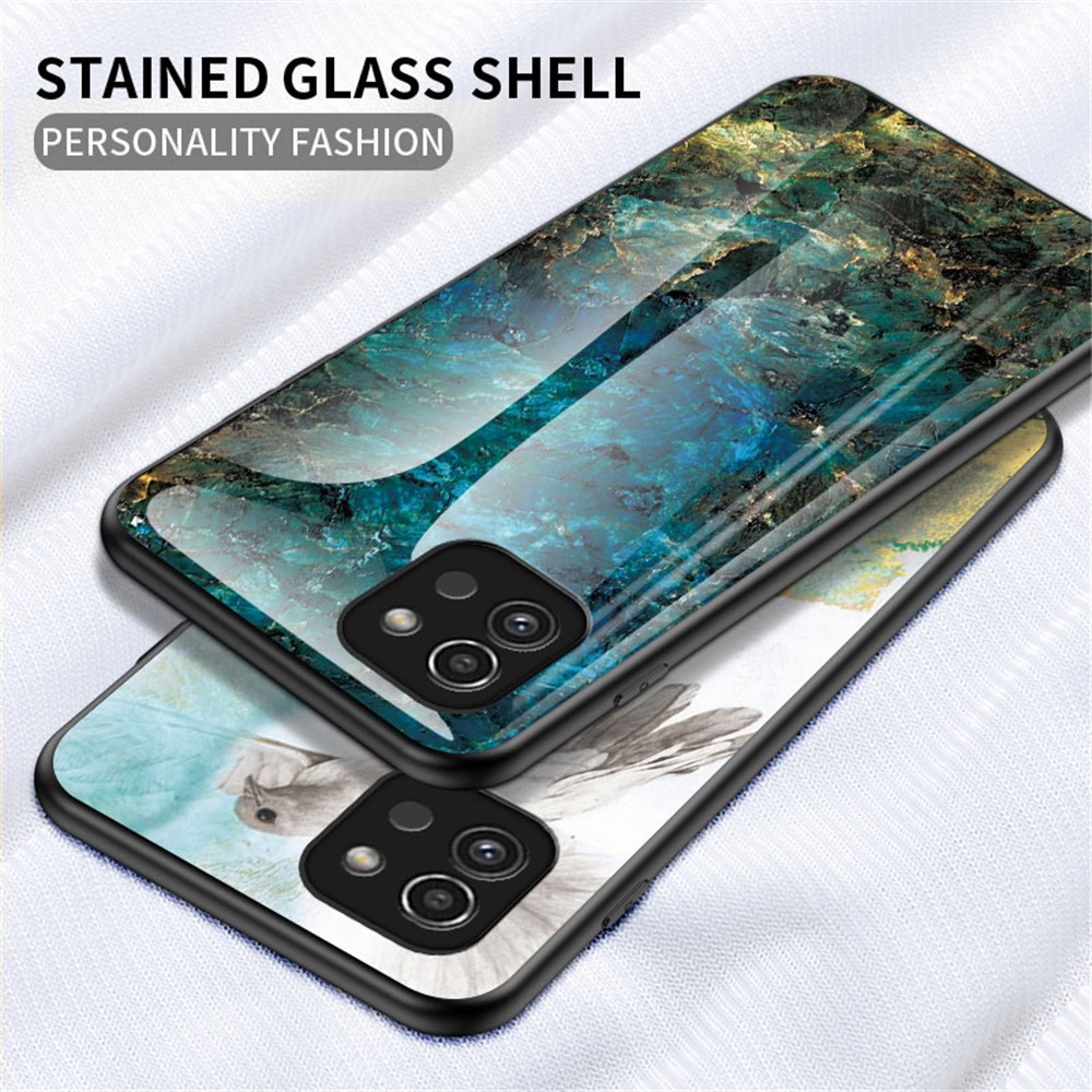 Marble Pattern Scratch-resistant Tempered Glass + PC + TPU Hybrid Protective Phone Case Cover for Samsung Galaxy A03 (164.2 x 75.9 x 9.1mm) - Blood Red Marble-2