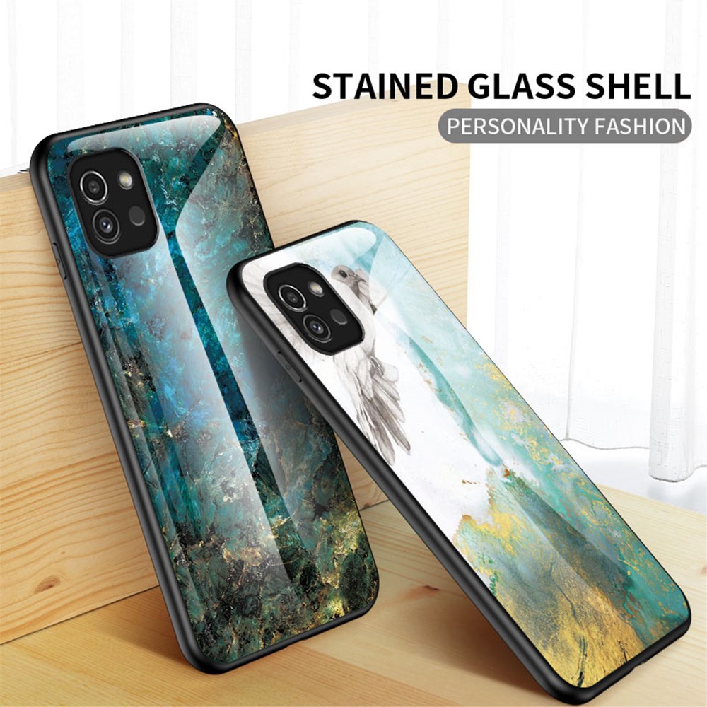 Marble Pattern Scratch-resistant Tempered Glass + PC + TPU Hybrid Protective Phone Case Cover for Samsung Galaxy A03 (164.2 x 75.9 x 9.1mm) - Blood Red Marble-3