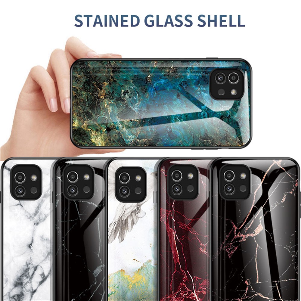 Marble Pattern Scratch-resistant Tempered Glass + PC + TPU Hybrid Protective Phone Case Cover for Samsung Galaxy A03 (164.2 x 75.9 x 9.1mm) - Blood Red Marble-7