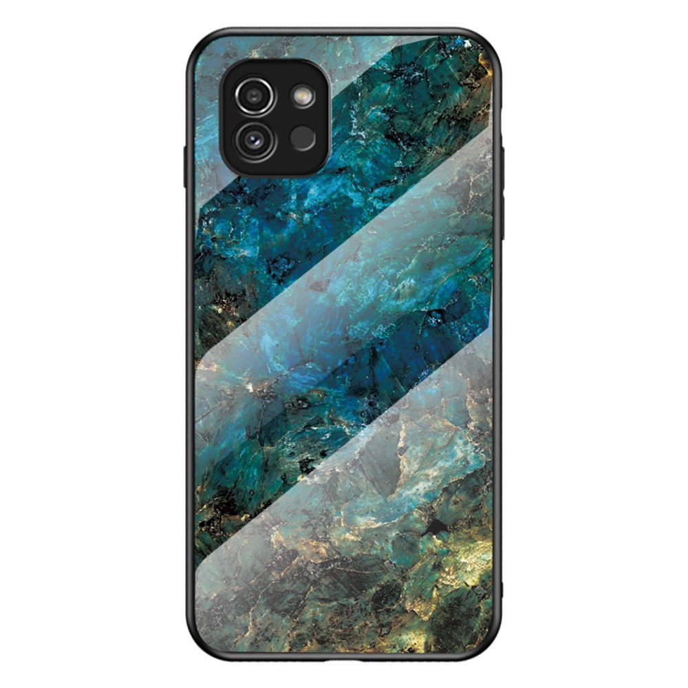 Marble Pattern Scratch-resistant Tempered Glass + PC + TPU Hybrid Protective Phone Case Cover for Samsung Galaxy A03 (164.2 x 75.9 x 9.1mm) - Emerald Marble-1