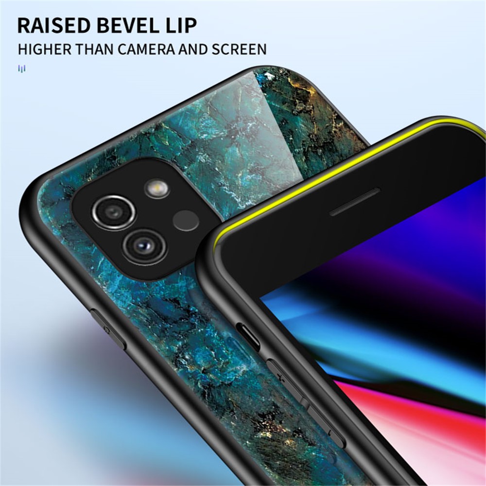 Marble Pattern Scratch-resistant Tempered Glass + PC + TPU Hybrid Protective Phone Case Cover for Samsung Galaxy A03 (164.2 x 75.9 x 9.1mm) - Emerald Marble-5