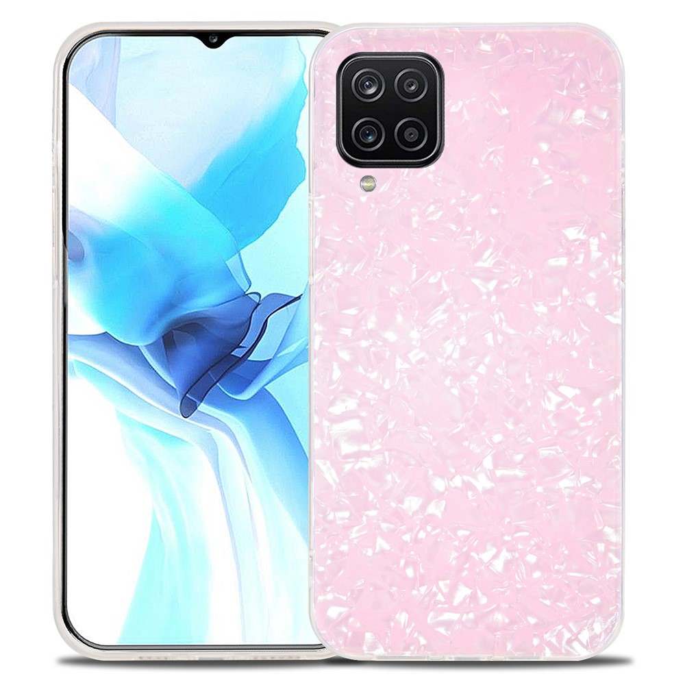 IPAKY Anti-Scratch Phone Case IMD Acrylic + Soft TPU Shockproof Phone Covering for Samsung Galaxy A12 - Pink-1