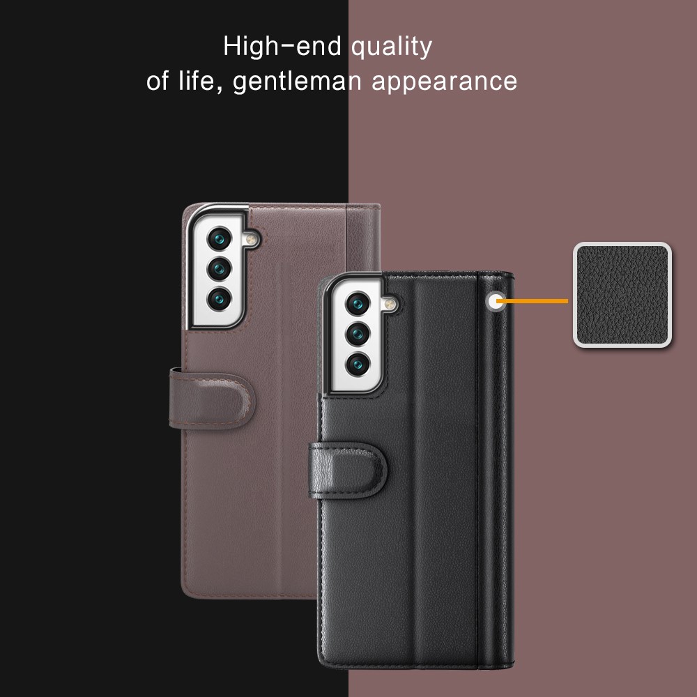 Magnetic Closure Genuine Split Leather Phone Case Stand TPU Wallet Flip Cover for Samsung Galaxy S22 5G - Black-10