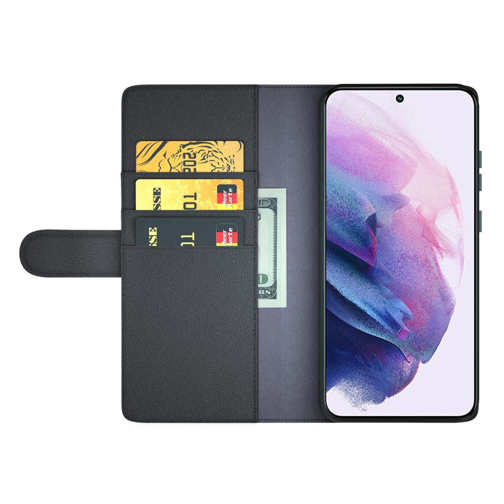 Magnetic Closure Genuine Split Leather Phone Case Stand TPU Wallet Flip Cover for Samsung Galaxy S22 5G - Black-4