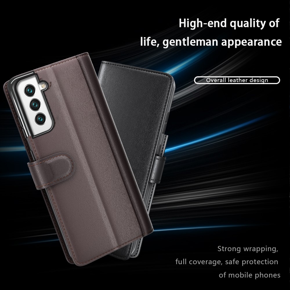 Magnetic Closure Genuine Split Leather Phone Case Stand TPU Wallet Flip Cover for Samsung Galaxy S22 5G - Black-6