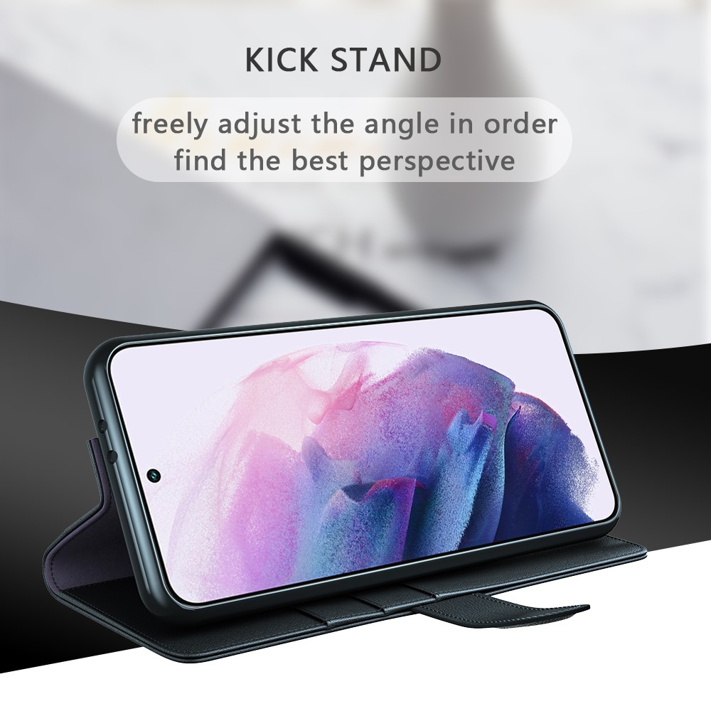 Magnetic Closure Genuine Split Leather Phone Case Stand TPU Wallet Flip Cover for Samsung Galaxy S22 5G - Black-9