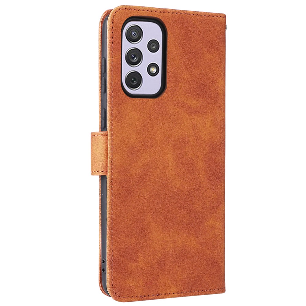 Skin-touch Feeling PU Leather + TPU Phone Cover Stand Wallet Shell Mobile Phone Case for Samsung Galaxy A73 5G - Brown-3