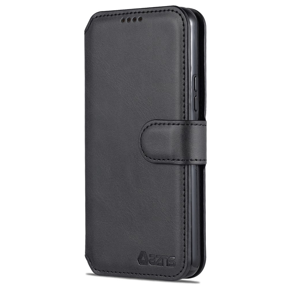 AZNS PU Leather Case Magnetic Clasp Wallet Shock Absorption Phone Cover with Foldable Stand for Samsung Galaxy S22+ 5G - Black-2