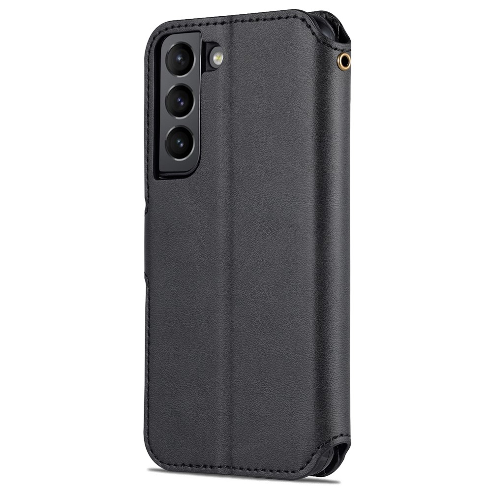 AZNS PU Leather Case Magnetic Clasp Wallet Shock Absorption Phone Cover with Foldable Stand for Samsung Galaxy S22+ 5G - Black-3
