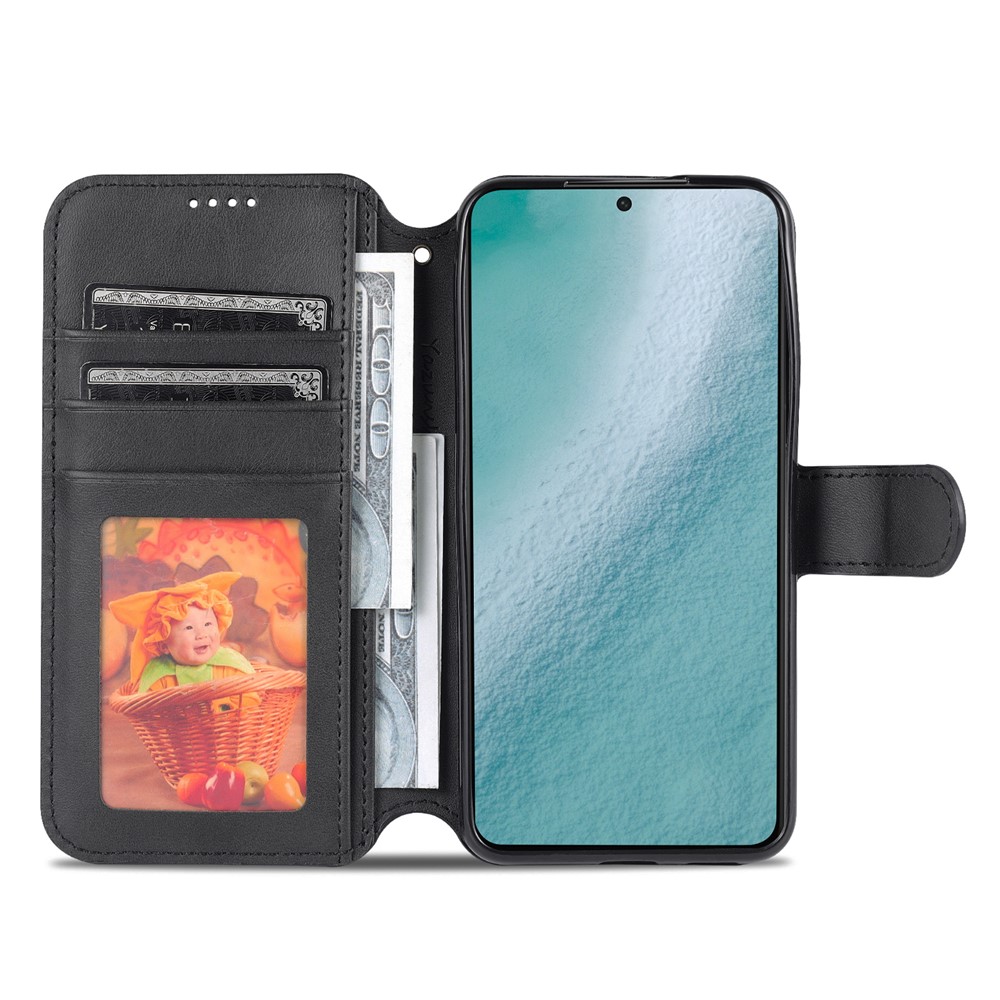 AZNS PU Leather Case Magnetic Clasp Wallet Shock Absorption Phone Cover with Foldable Stand for Samsung Galaxy S22+ 5G - Black-5